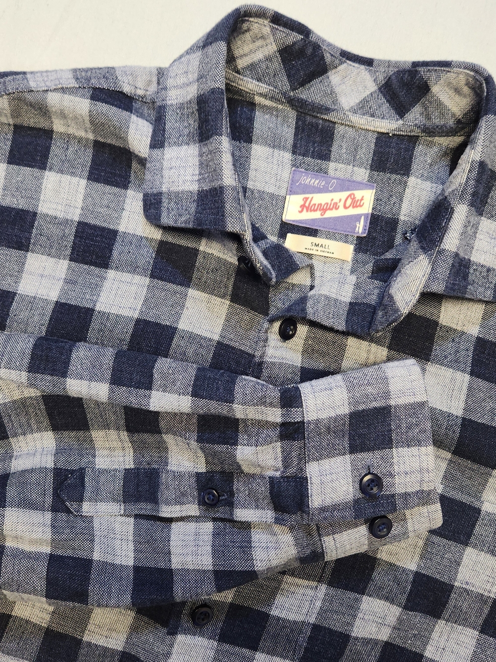 JOHNNIE-O Hangin' Out Plaid Button Down Flannel Gray Blue Small Orion L/sleeve